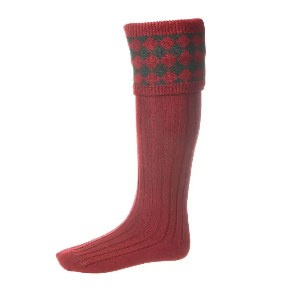 House of Cheviot Chessboard Socks Brick Red