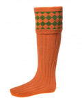 House Of Cheviot Men's Chessboard Sock Burnt Orange/Ivy Green